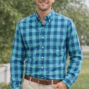 J. Crew Teal and Navy Plaid Button Down Shirt Preppy